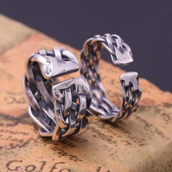 Silver Braided Ring Men - Image 3