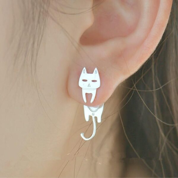 Silver Cat Fish Stud Earrings - Image 2